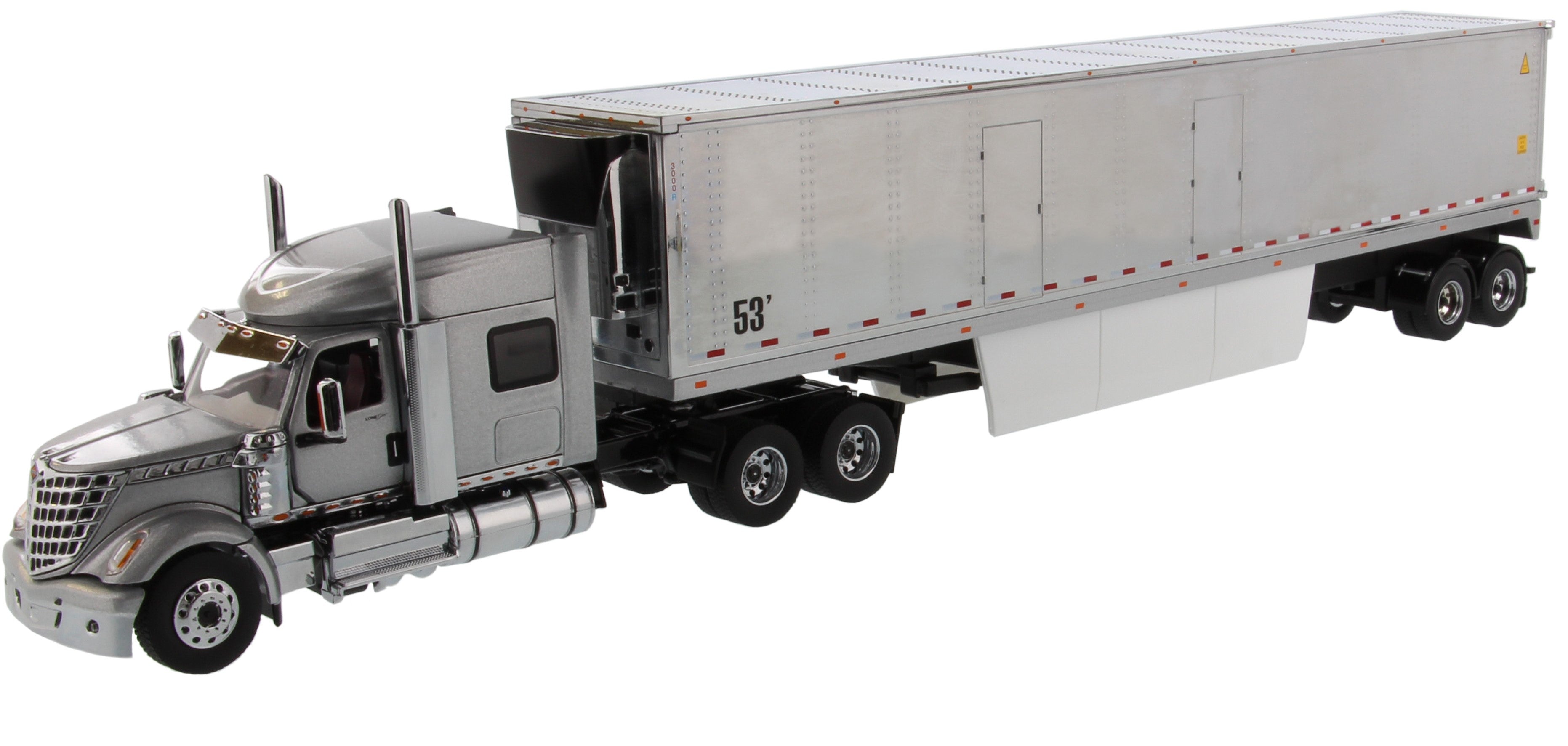 1:50 Diecast International LoneStar Sleeper with 53′ Refrigerated Van – Silver truck + Silver chrome plated cargo van, Transport Series, 71043