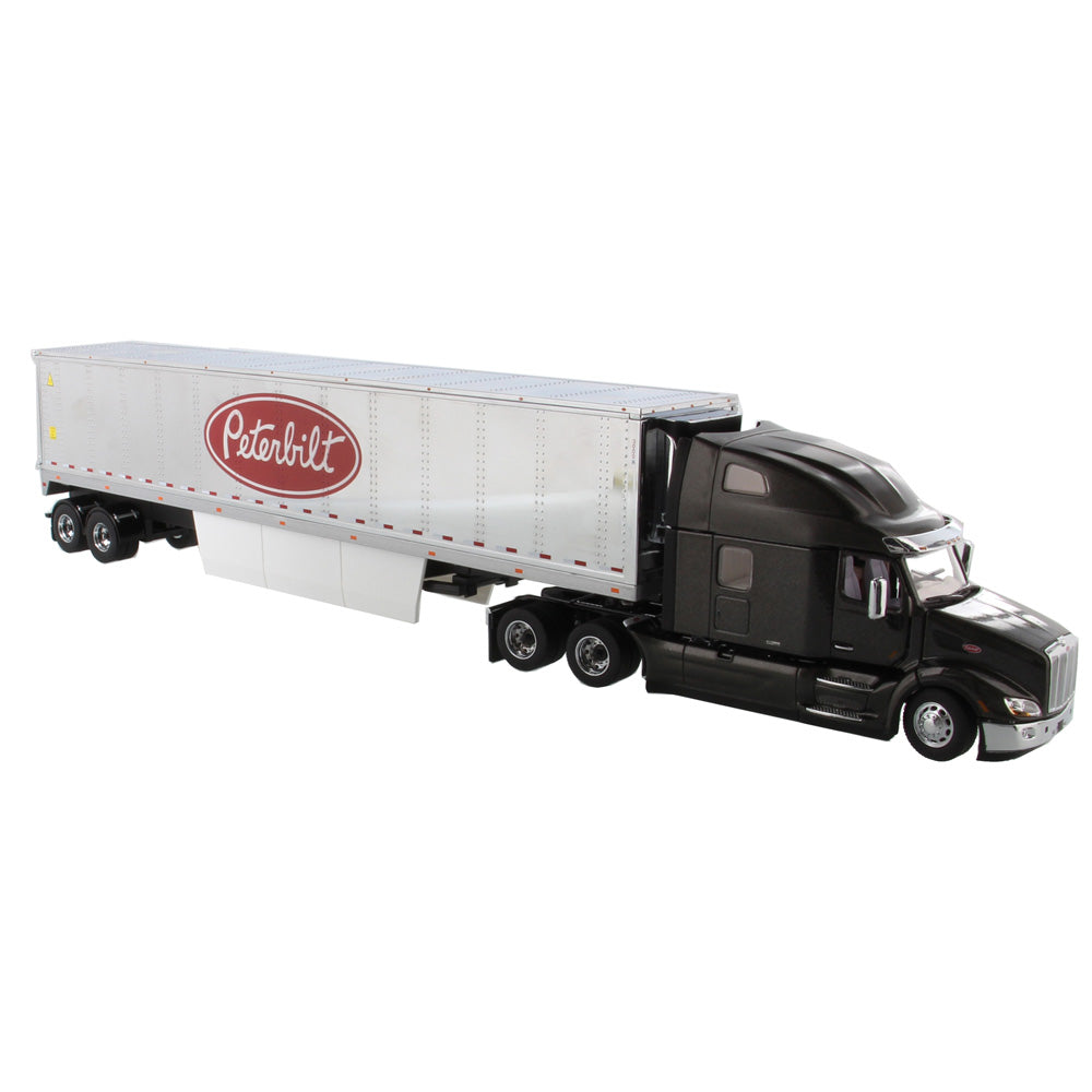 1:50 Diecast Peterbilt 579 UltraLoft Tractor with 53’ refrigerated van – Legendary Black Cab + 53’ Chrome refrigerated van with Peterbilt logo, Transport Series 71071