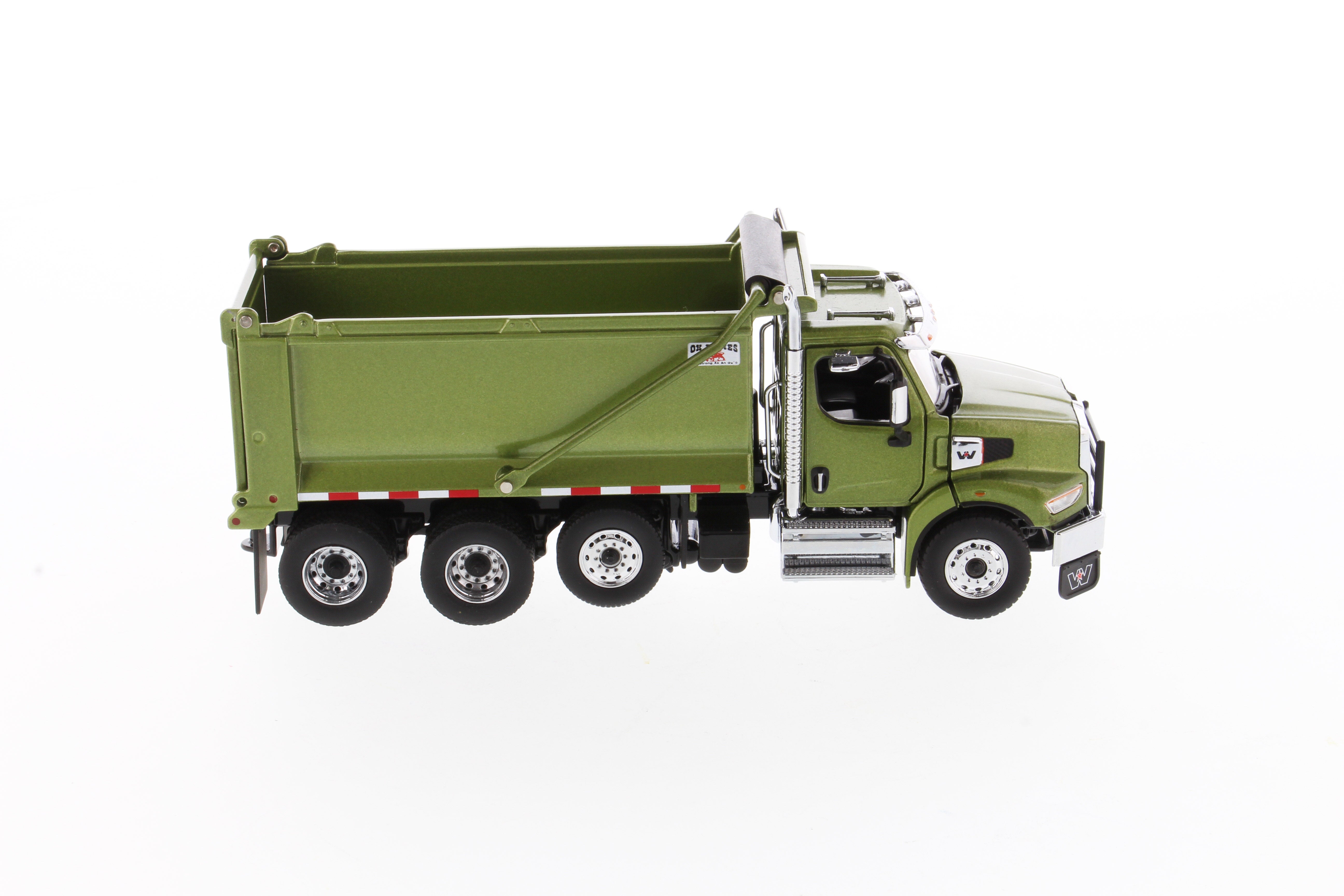 1:50 Western Star 49X SBFA Tandem Ox Bodies Stampede Dump Truck with Pusher Axle, Metallic Olive Green, Transport Series, 71086 *INCOMING JUNE