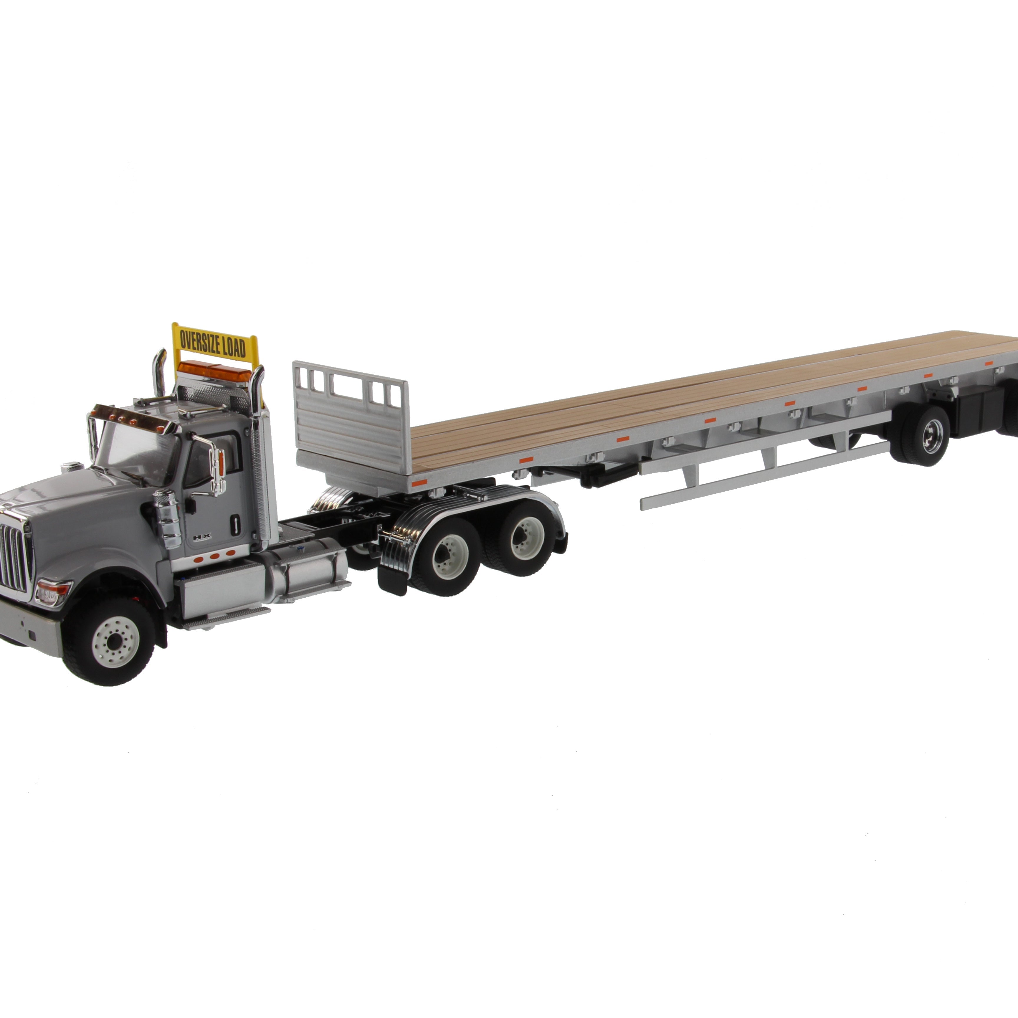 1:50 Diecast International HX520 Tandem Tractor with 53′ Flat Bed Trailer – Light grey truck + Silver trailer, Transport Series, 71041