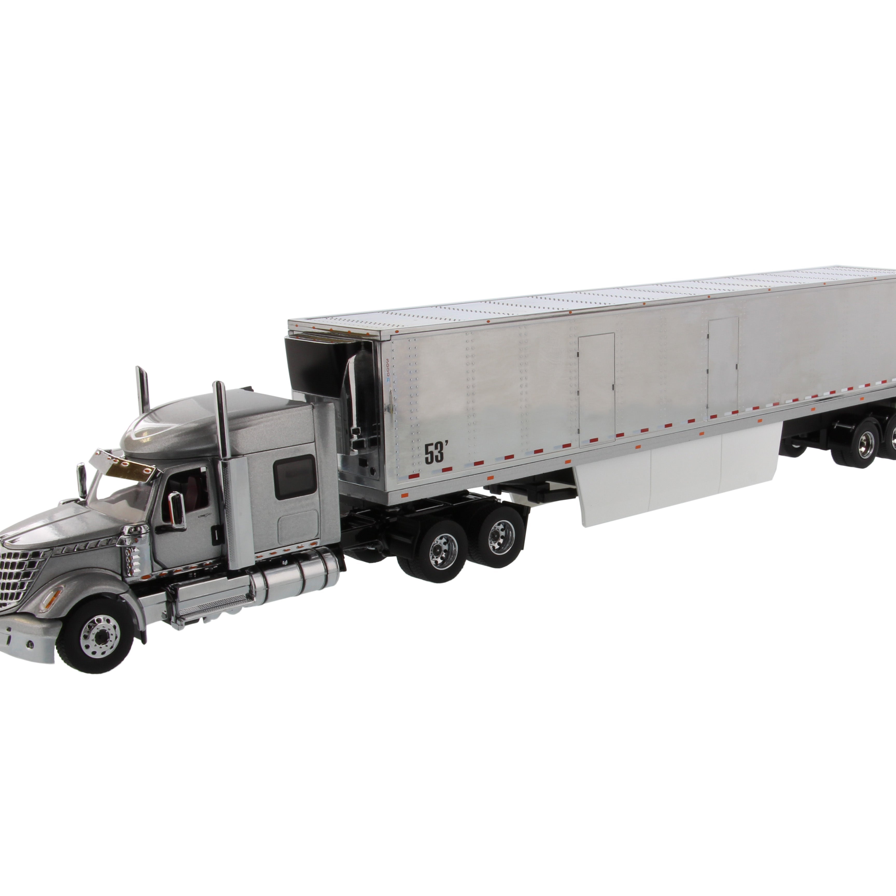 1:50 Diecast International LoneStar Sleeper with 53′ Refrigerated Van – Silver truck + Silver chrome plated cargo van, Transport Series, 71043