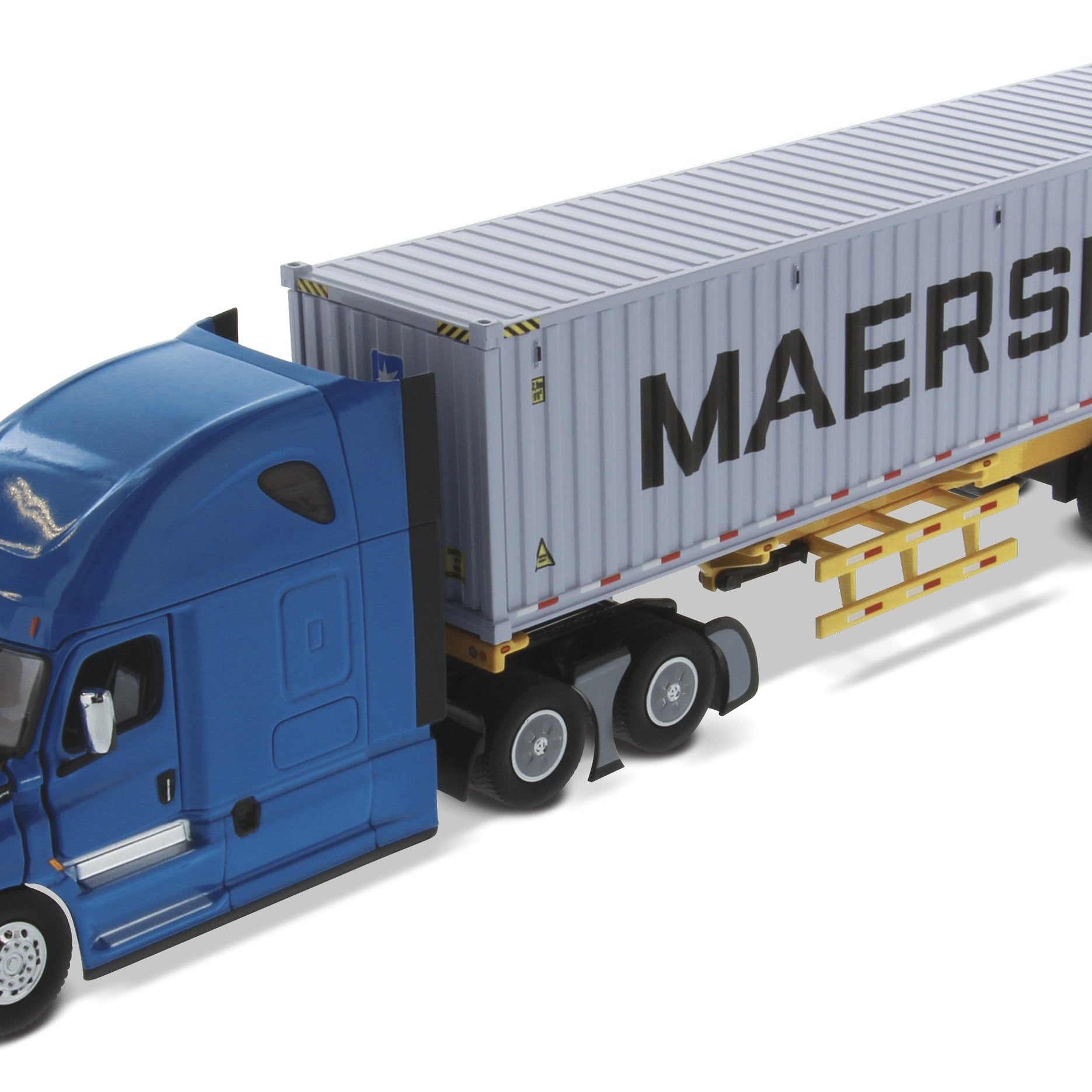 1:50 Diecast Freightliner New Cascadia with with 40′ Dry Goods Sea Container – Blue tractor + Yellow trailer + MAERSK container, Transport Series, 71048