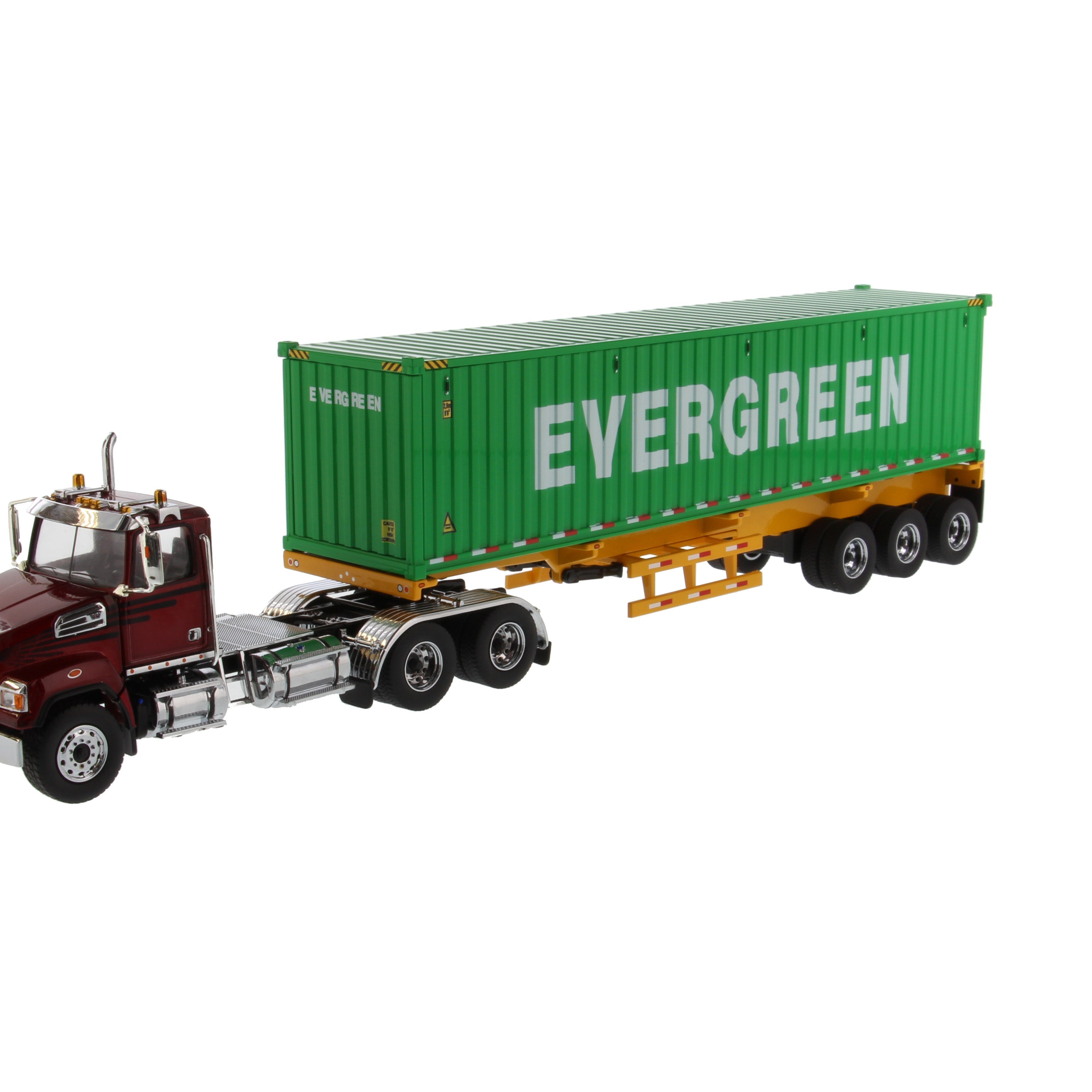 1:50 Western Star®  Diecast 4700 SB Tandem Truck-Tractor with 40′ Dry Goods Sea Container – Metallic red tractor + Yellow trailer + EverGreen container, Transport Series,  71049