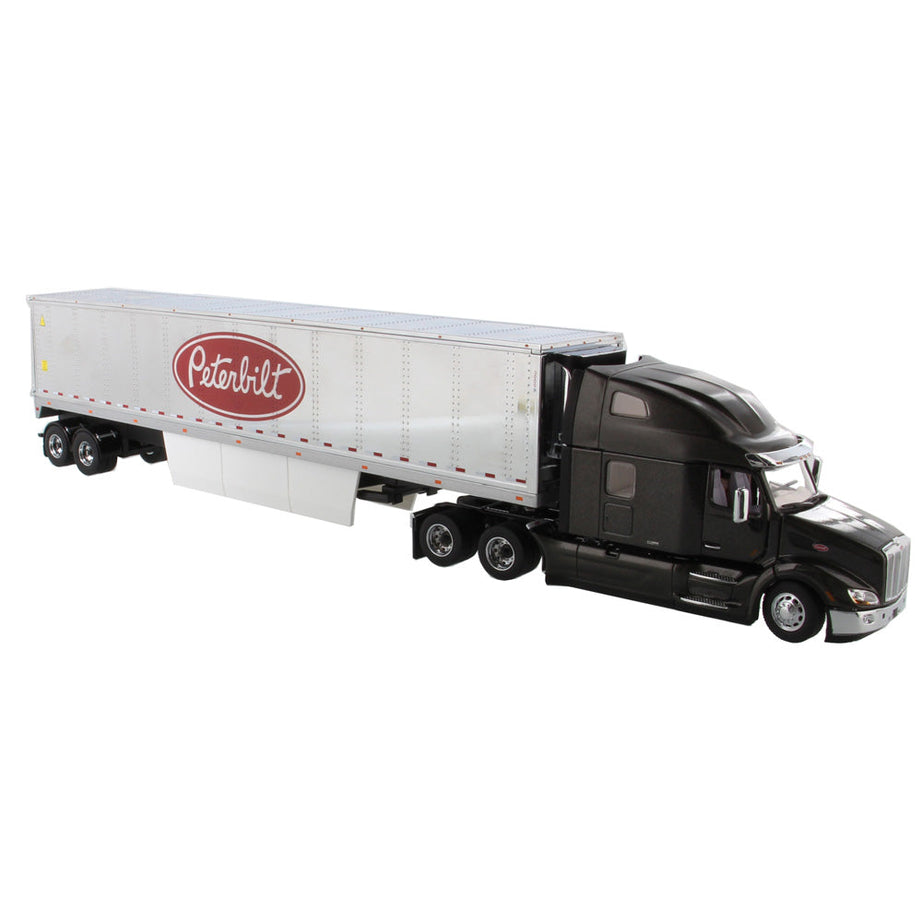 1:50 Diecast Peterbilt 579 UltraLoft Tractor with 53’ refrigerated van – Legendary Black Cab + 53’ Chrome refrigerated van with Peterbilt logo, Transport Series 71071