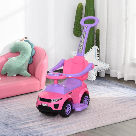 2 In 1 Kid Ride on Push Car Stroller Sliding Ride on Car with Horn Music Light Function Secure Bar Ride on Toy for Boy Girl Toddlers 1-3 Years Old Pink 9983