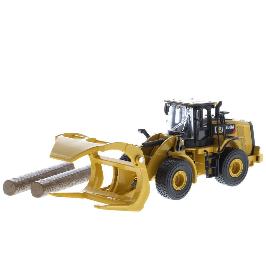1:64 Cat 950M Wheel Loader with Log Fork + Bucket Attachment (Comes with 2 Log Poles), Metal Construction Series, 85635