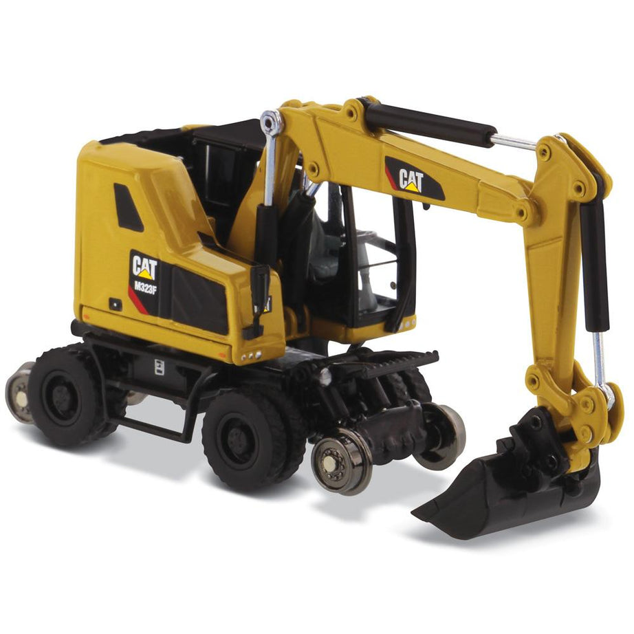 1:87 Cat® M323F Railroad Wheeled Excavator, Cat® Yellow with 3 work tools High Line Series, 85656