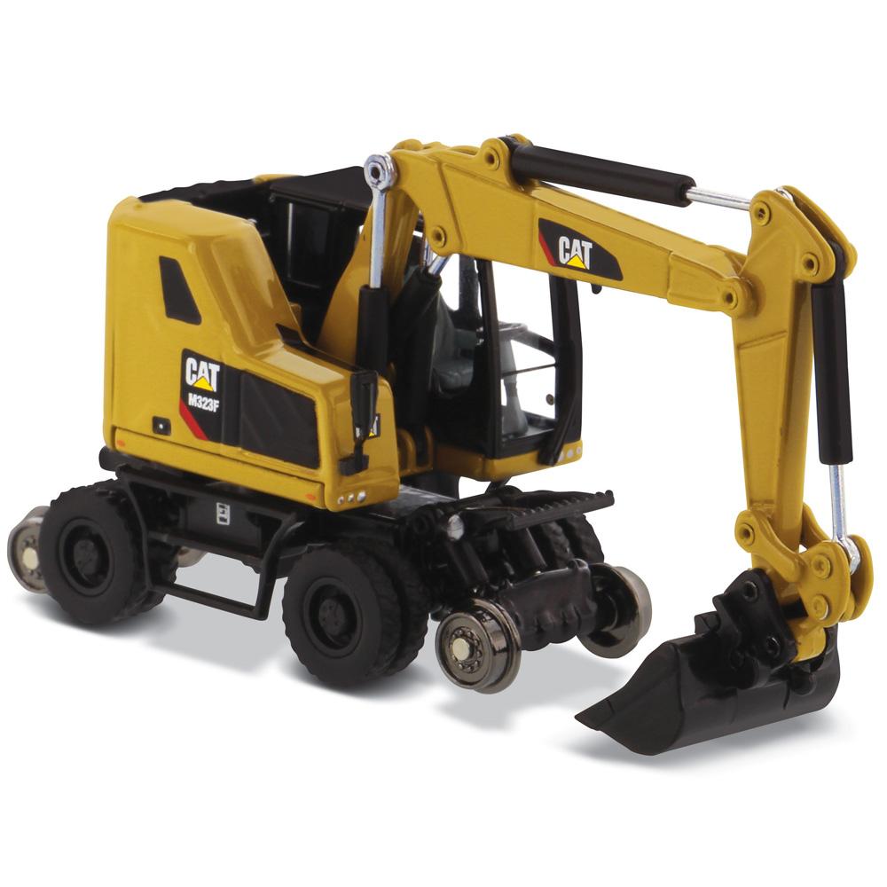 1:87 Cat® M323F Railroad Wheeled Excavator, Cat® Yellow with 3 work tools High Line Series, 85656