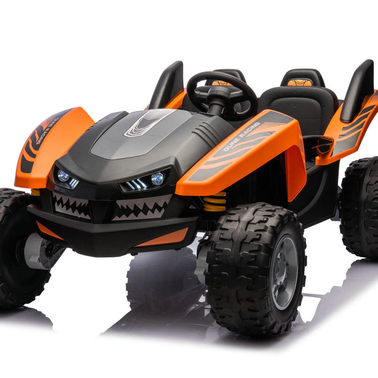 Dune Racer Shark Attack Edition 24V 4x4 Ride-On Car – 2-Seater Kids Electric Dune Buggy with Rubber Wheels, Leather Seats, and Metal Chassis