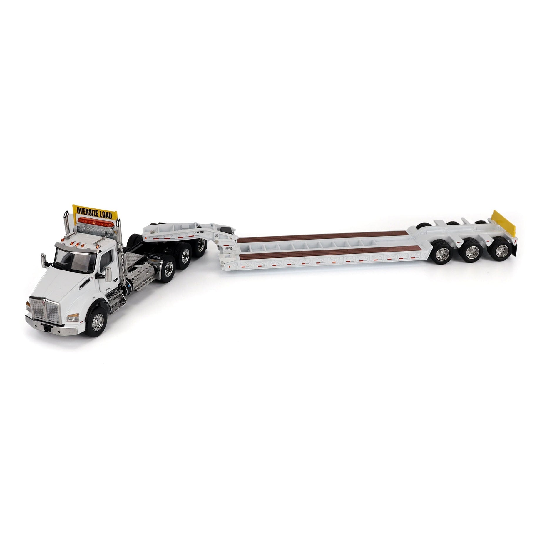 1:50 Kenworth T880 SBFA Daycab Tridem Tractor with Trail King TK 120 HDG Lowboy Trailer White, Transport Series, 71139