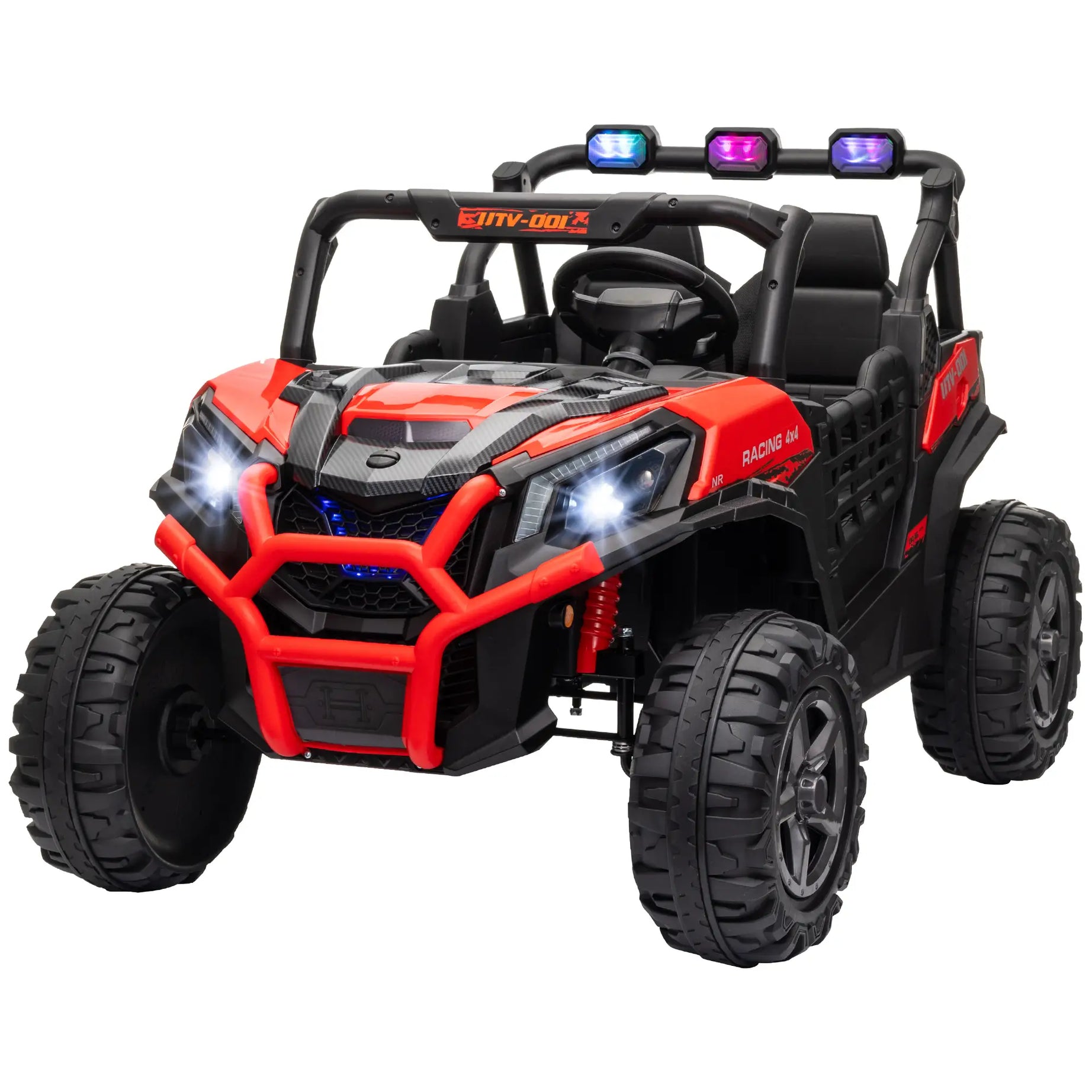 Qaba 2 Seater 24V Electric Car for Kids w/ Remote Control, 3 Speed, LED Lights, Music, Horn, Spring Suspension, Red